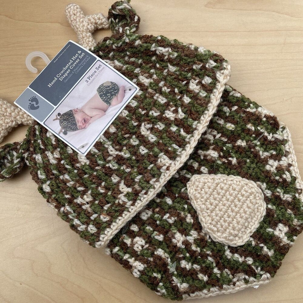 Newborn Baby 2pc Crochet Camo Deer Set 0-9 Months Photo Outfit Costume Outdoor